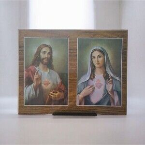 Sacred Heart of Jesus & Mary pictures Catholic Art Prints 1 Piece Decor Rare Vtg